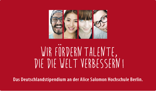 Flyerbild des Deutschlandstipendiums mit vier Portraits: Wir fördern Talente. 