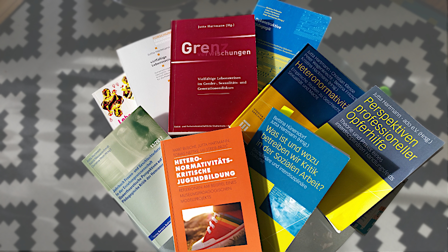 Photograph of assembled Books authored, co-authored and/or edited by Prof. Dr. Jutta Hartmann