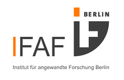 Logo des IFAF Berlin: Ein großes weißes F auf schwarzem Grund, daneben die Buchstaben IFAF, wobei das I orange erscheint.