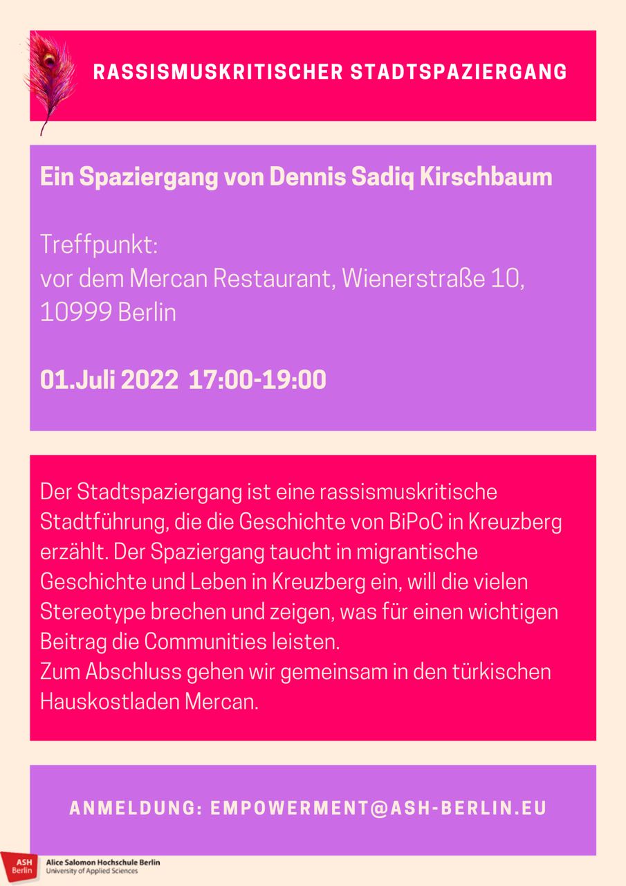 Rassismus kritischer Stad Spaziergang am 10.07- Treffpunkt: Vor dem Mercan Resturant, Wienerstraße 10, 10999 Berlin 