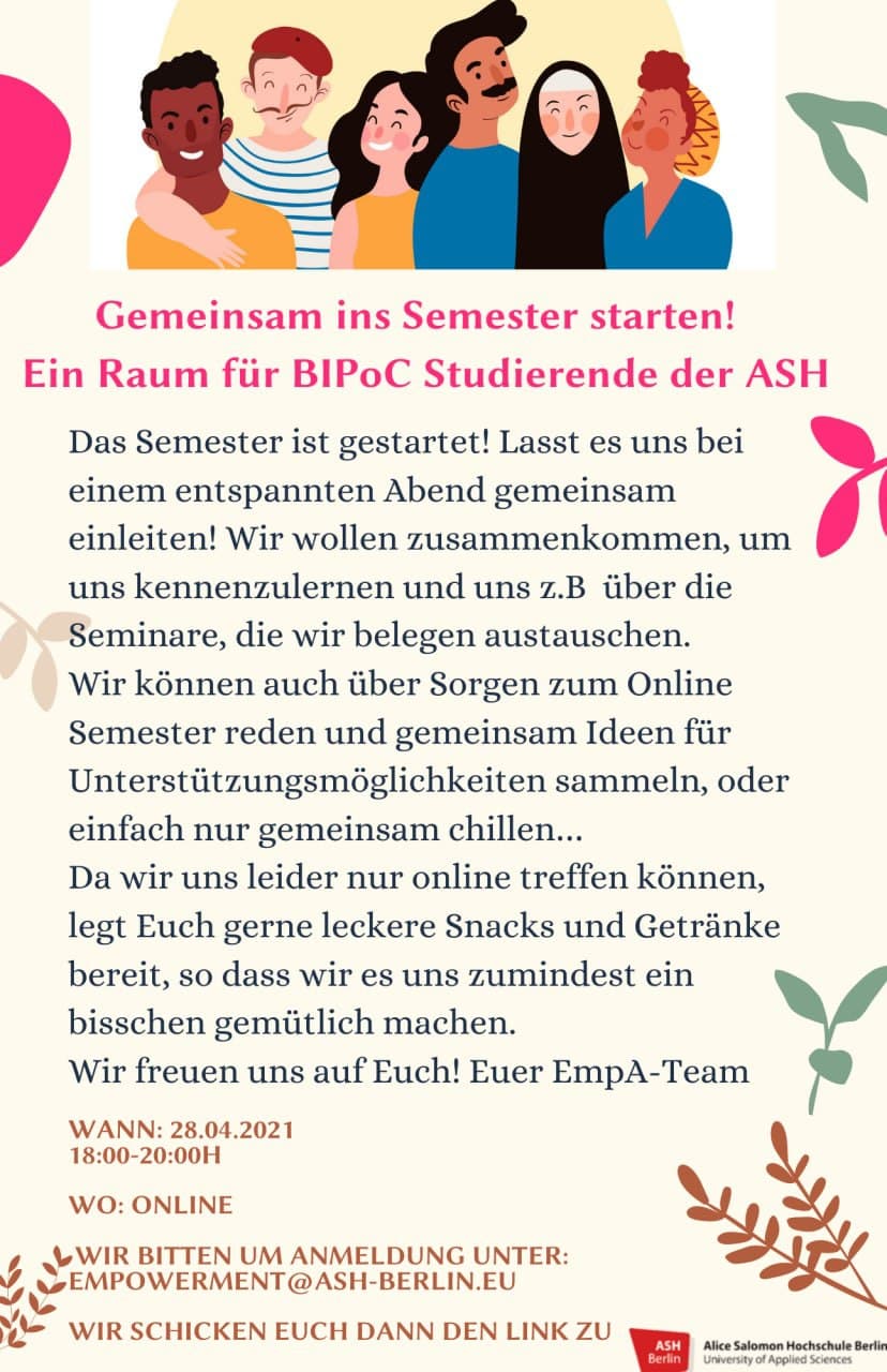 Gemeinsam ins Semester starten, ein Raum für BIPOC Studierende an der ASH 28.April um 18:00 - 20:00