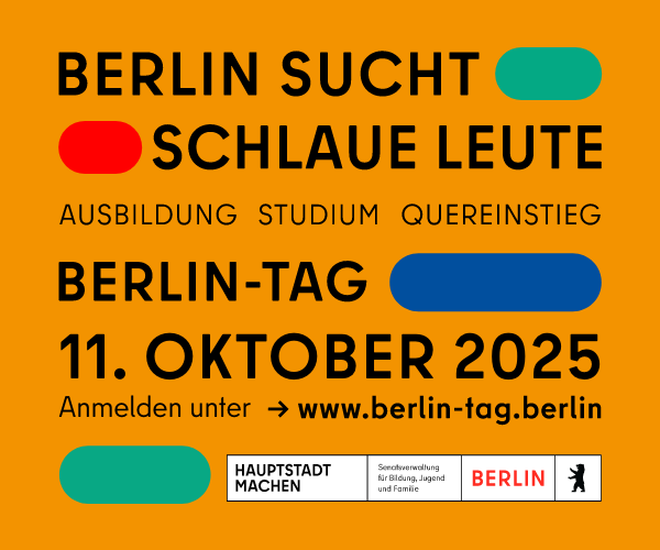 Einladung: Berlin-Tag am 11. Oktober 2025. Banner Berlin sucht schlaue Leute.