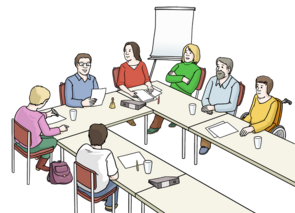 Zeichnung: Sitzung mit 7 Personen