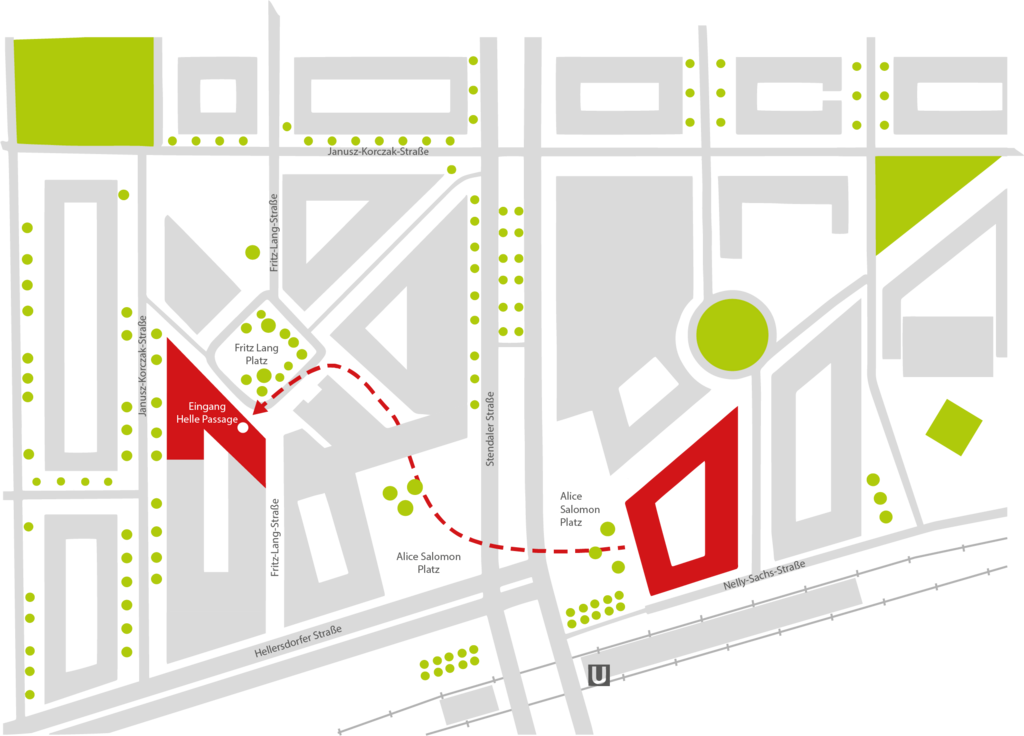 Karte mit Wegbeschreibung von ASH zum Fritz Lang Platz