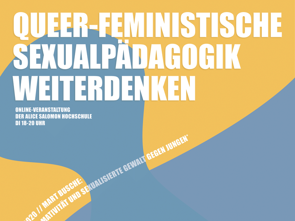 Poster mit abstrakten Formen - Aufschrift: Queer-Feministische Sexualpädagogik weiterdenken 