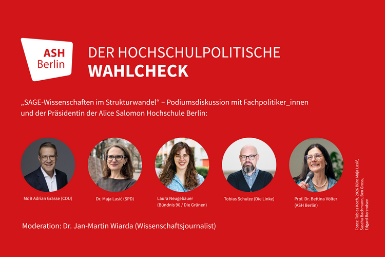 Auf der Grafik sind Porträtfotos von MdB Adrian Grasse, Dr. Maja Lasić, Laura Neugebauer, Tobias Schulze und Prof. Dr. Bettina Völter zu sehen. 