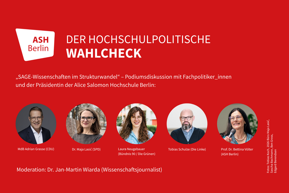 Auf der Grafik sind Porträtfotos von MdB Adrian Grasse, Dr. Maja Lasić, Laura Neugebauer, Tobias Schulze und Prof. Dr. Bettina Völter zu sehen. 