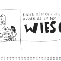Eine Seite aus dem Kein-Adultismus-Wandkalender 2025-2026 - die kindliche Illustration setzt sich mit Mobilität auseinander