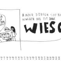 Eine Seite aus dem Kein-Adultismus-Wandkalender 2025-2026 - die kindliche Illustration setzt sich mit Mobilität auseinander