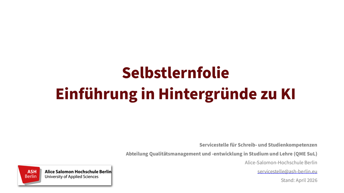 Selbstlernfolie mit Inhalten zu den Hintergründen zu KI