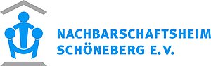 Blaues Logo des Nachbarschaftsheimes auf weißem Hintergrund.