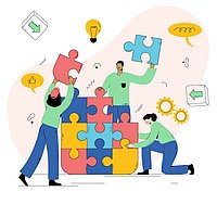 Illustration: Mehrere Personen arbeiten gemeinsam.