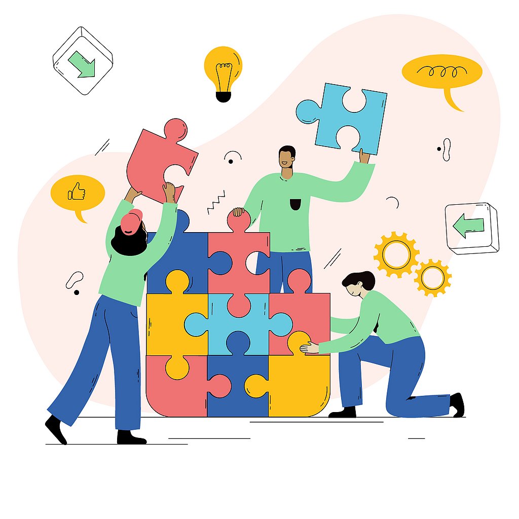 Illustration: Mehrere Personen arbeiten gemeinsam.