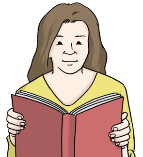 Zeichnung: Frau liest in einem Buch