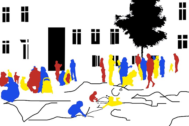 Illustration einer Szene auf einem Strassenfest