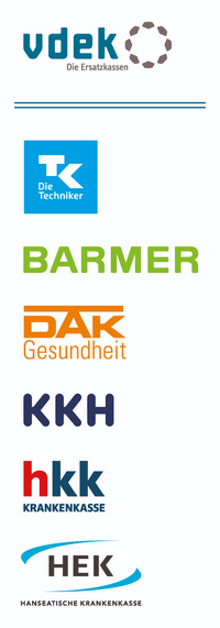 Mehrere Logos der Ersatzkassen sind hier zu sehen.