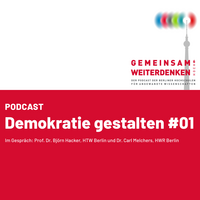 Die Grafik symbolisiert die Zusammenarbeit der sechs Hochschulen, die am Podcast "Gemeinsam Weiterdenken hoch 6" beteiligt sind.