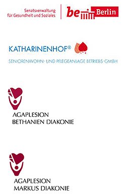 Logos: Senatsverwaltung für Gesundheit und Soziales, Katharinenhof, Agaplesion Bethanien Diakonie, Agaplesion Markus Diakonie