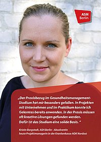 Porträt Borgstedt Profilbild der ASH Absolventin Frau Borgstedt die im Bachelor Management und Versorgung im Gesundheitswesen studierte