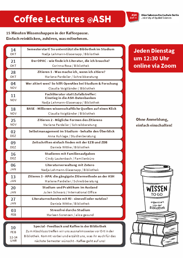 Übersicht der Coffee Lecture Termine WiSe 25/26