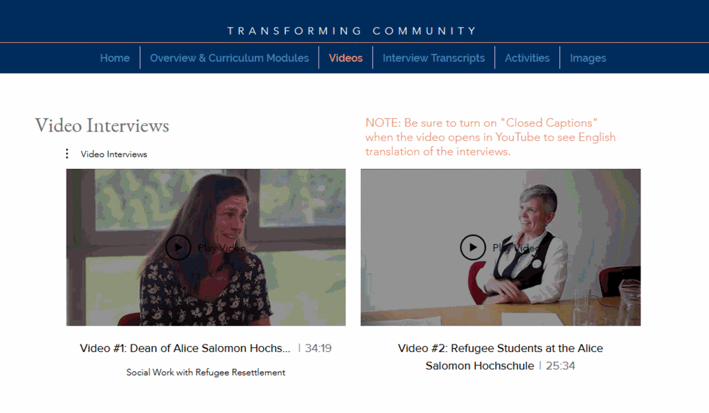 Screenshot der Website transforming community