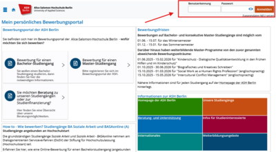 Anmeldung Bewerbungsportal