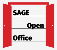 A stylized open, red door. "SAGE Open Office" is written between the open door leaves