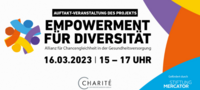 Header der Veranstaltunf mit Informationen zu Tag und Uhrzeit, an den seitlichen Rändern bunte Muster.