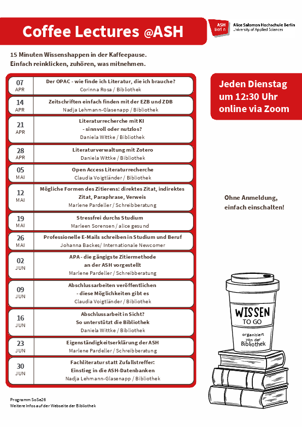 Übersicht Programm Coffee Lectures SoSe 2026
