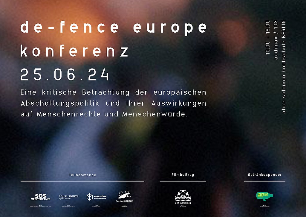 Das Plakat der Konferenz. Vor einem verschwommenen Hintergrund sind die Angaben zur Konferenz sowie die Logos der teilnehmenden Organisationen und des Sponsors aufgeführt. 