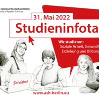 Plakat Studieninfotag: Wir studieren Soziale Arbeit, Gesundheit, Erziehung und Bildung. Sei dabei!