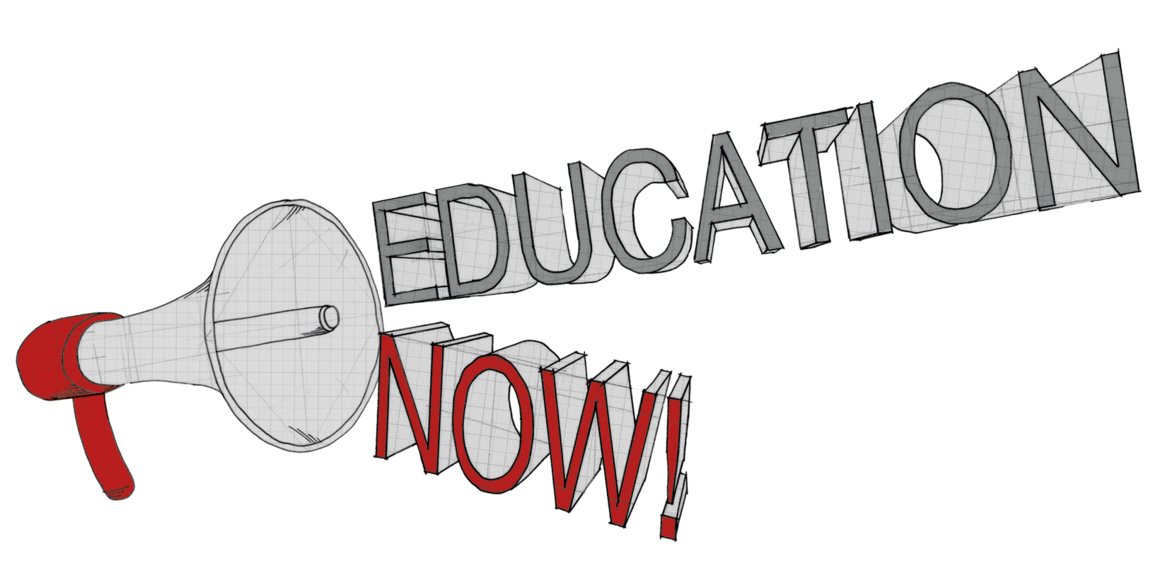 Megaphon mit Text "Education now"
