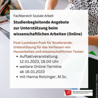 Sharepic. Vor dem Hintergrund einer am Laptop arbeitenden Person stehen Eckdaten der Veranstaltung.