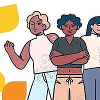 Illustration von 3 Personen in emanzipatorischer Haltung