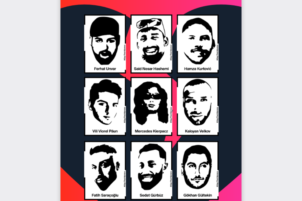 Ein Plakat der Initiative 19.Februar Hanau, das die Opfer des rassistischen Terroranschlags von Hanau zeigt