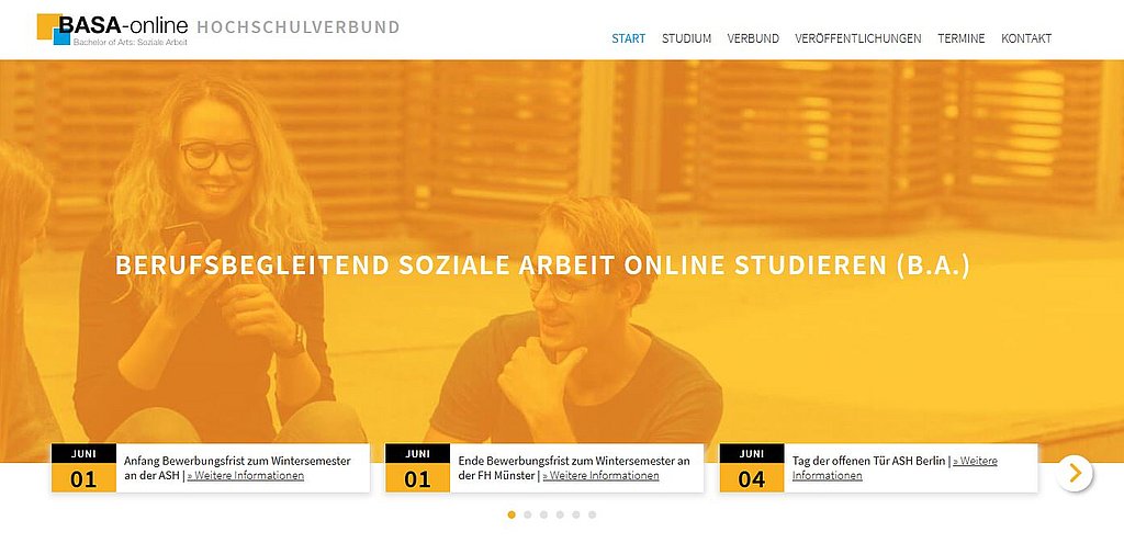Screenshot der Startseite der Website www.basa-online.de
