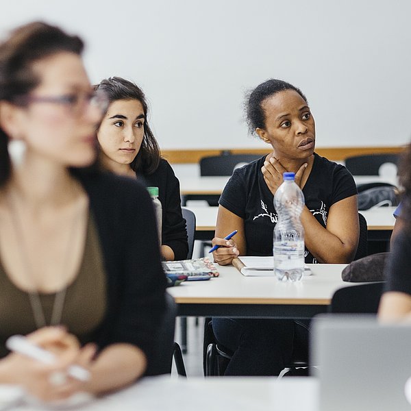 Students in a classroom during E-learning session