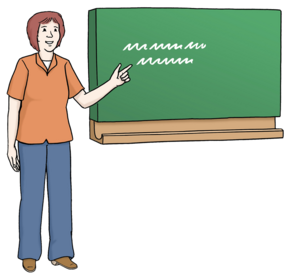 Zeichnung: Lehrerin an einer Tafel