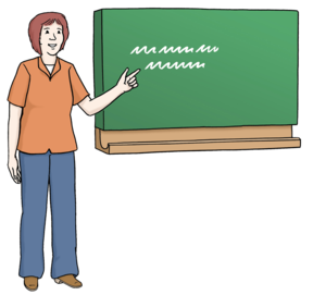 Zeichnung: Lehrerin an einer Tafel