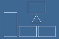 Auf blauem Hintergrund sind verschiedene geometrische Formen zu sehen 