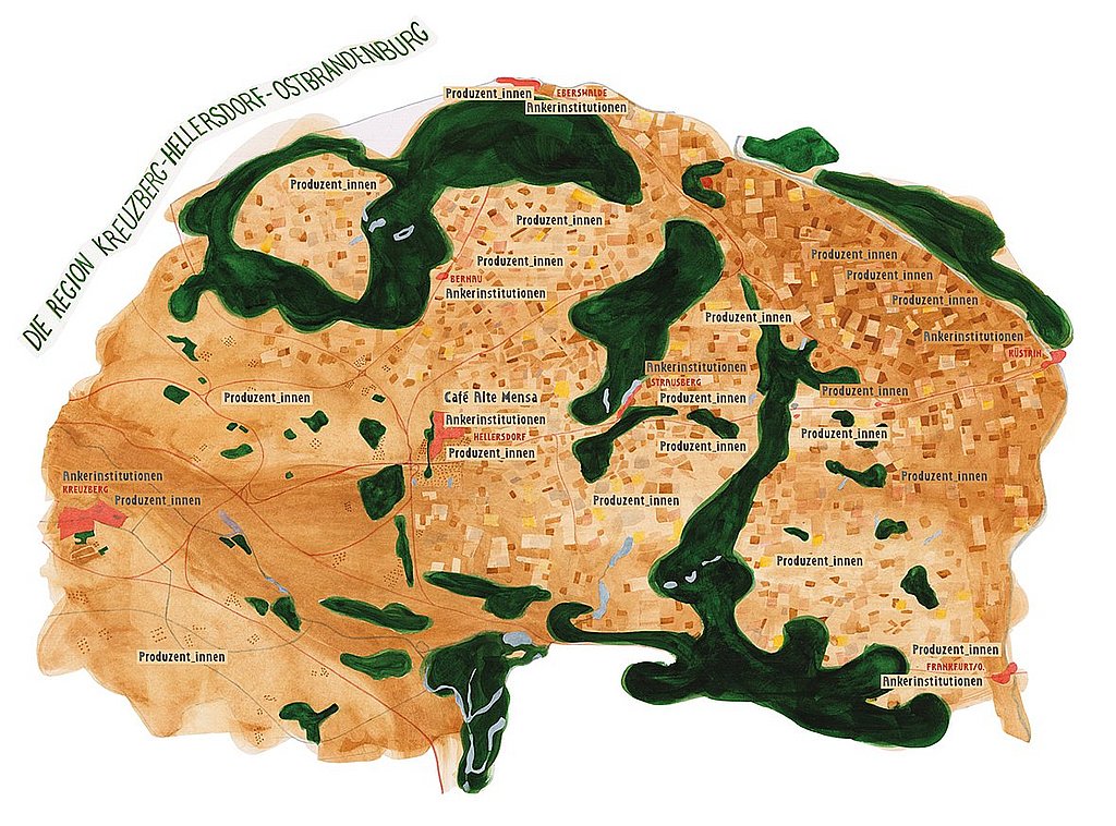 Ein Aquarell der neu erdachten Region "Kreuzberg-Hellersdorf-Ostbrandenburg"