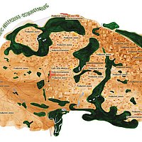 Ein Aquarell der neu erdachten Region "Kreuzberg-Hellersdorf-Ostbrandenburg"