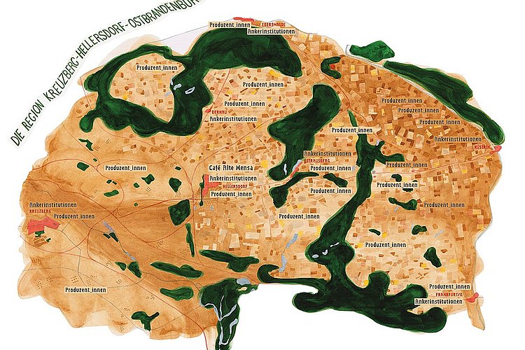 Ein Aquarell der neu erdachten Region "Kreuzberg-Hellersdorf-Ostbrandenburg"