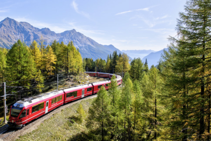 Train traveling through nature
