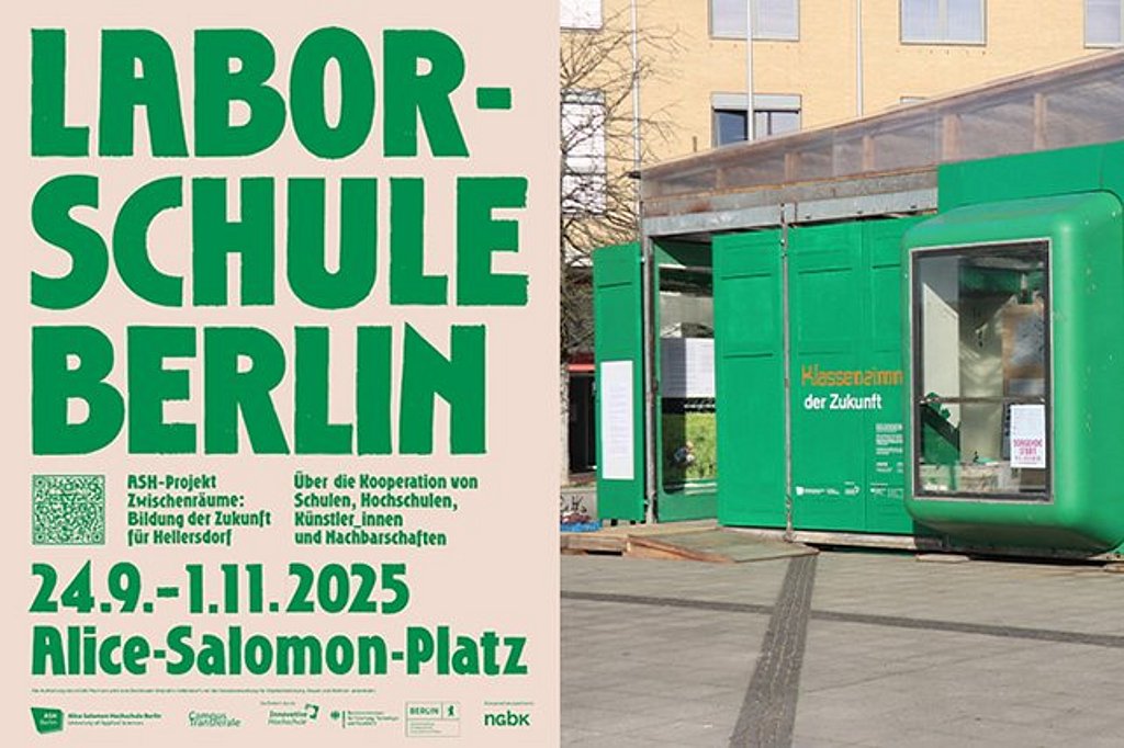 Der grüne Pavillion des Campus Transferale Projekts auf dem Alice Salomon Platz
