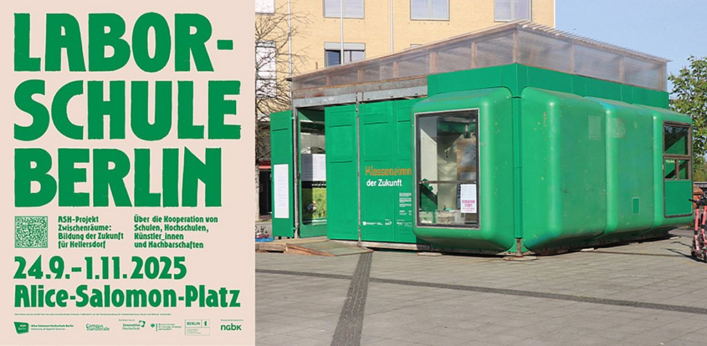Der grüne Pavillion des Campus Transferale Projekts auf dem Alice Salomon Platz