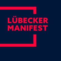 Logo des Lübecker Manifests - rot umrandetes Rechteck auf dunkelblauem Untergrund