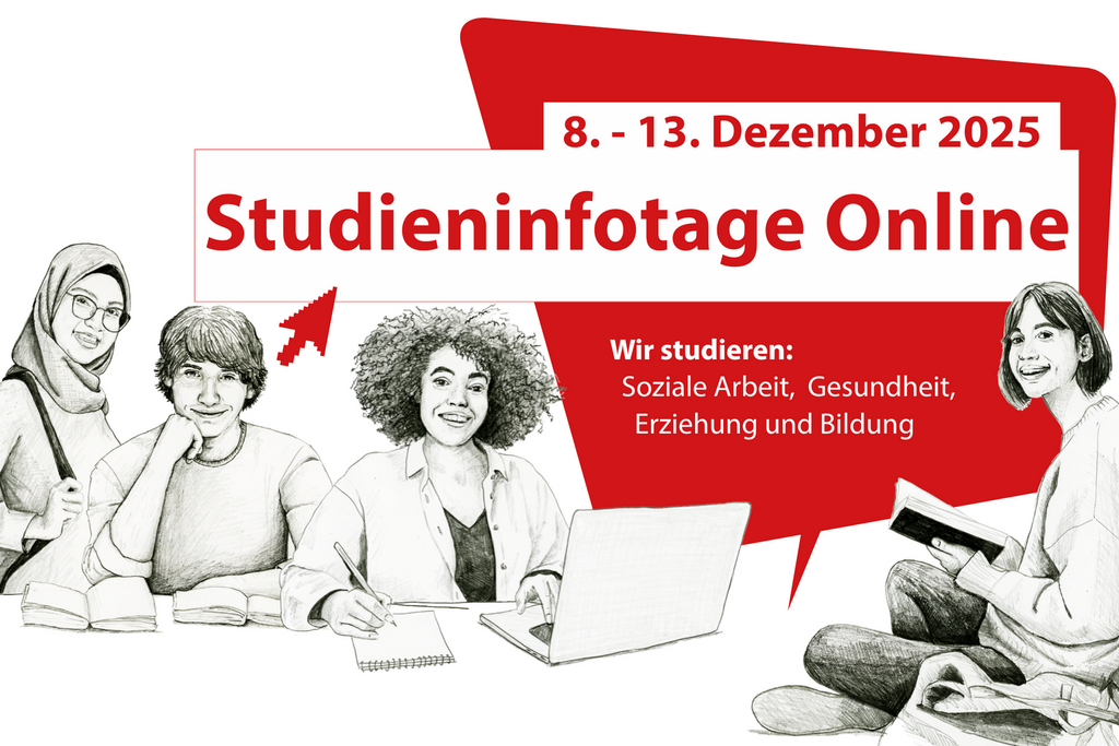 Mehrere gezeichnete Personen vor der ASH-Raute mit Hinweis auf die Veranstaltung