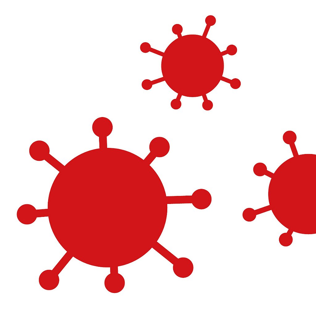 Drei rote Corona Icons auf weißem Hintergrund