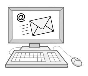 Zeichnung: Desktop-Computer, auf dem Bildschirm ist ein Brief angedeutet